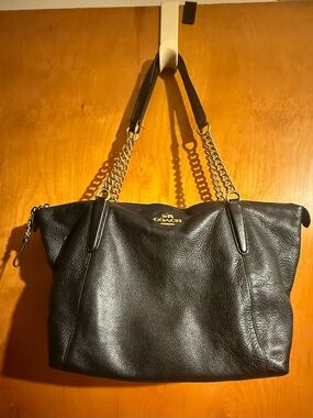 Coach Ava Black Pebble Leather Chain-Handle Tote
